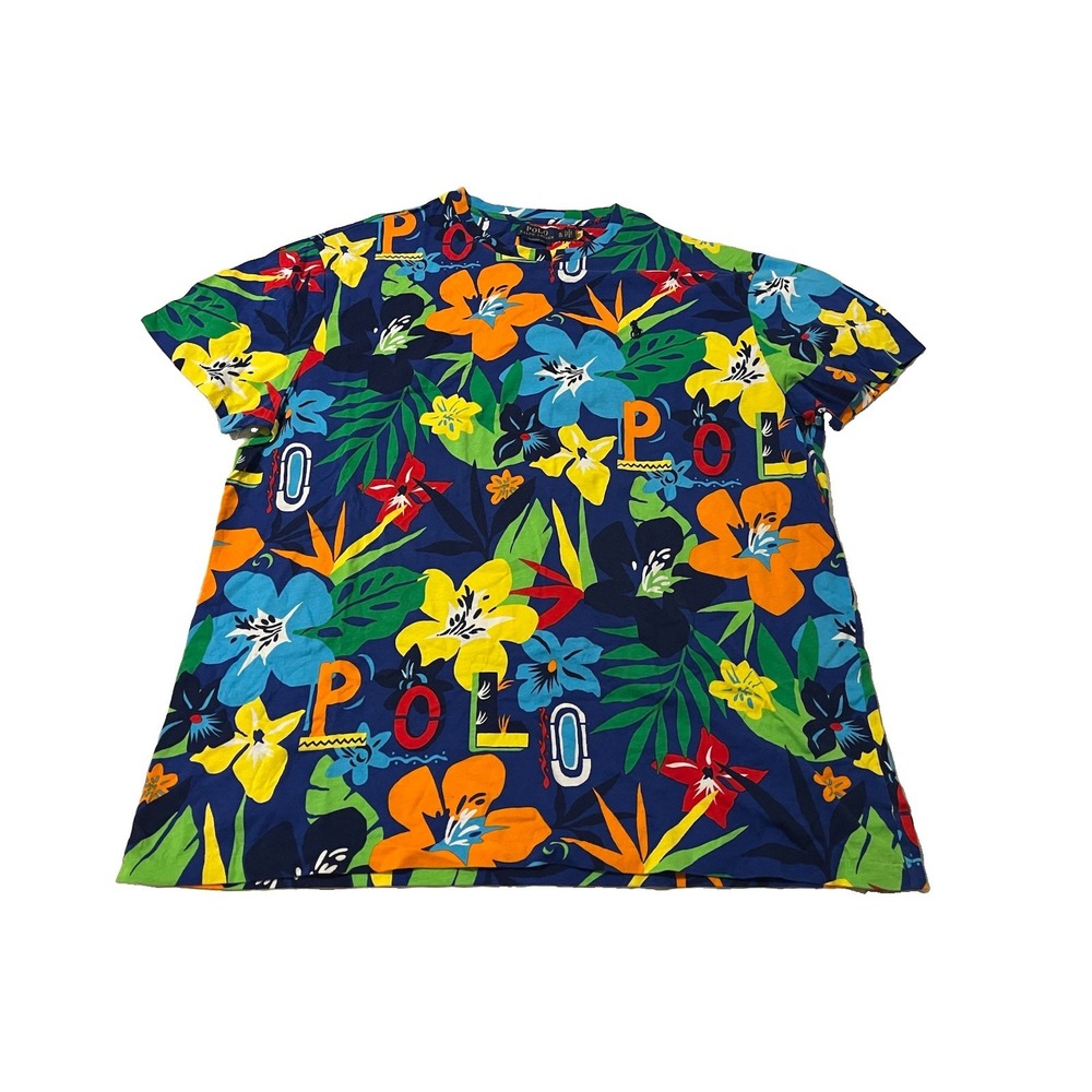 Polo Ralph Lauren Mens XL Floral Tropical Hawaiian Graphic Crew Neck T Shirt